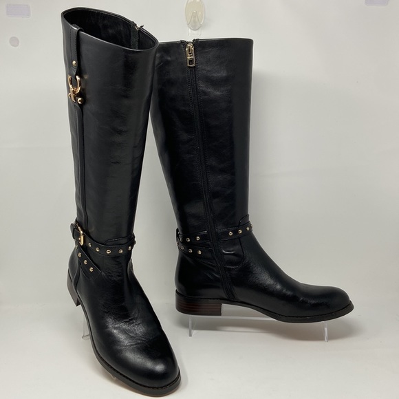 Coach Shoes - NWOT Coach Black Maddie Genuine Leather Tall Studded Riding Boots SZ 8.5